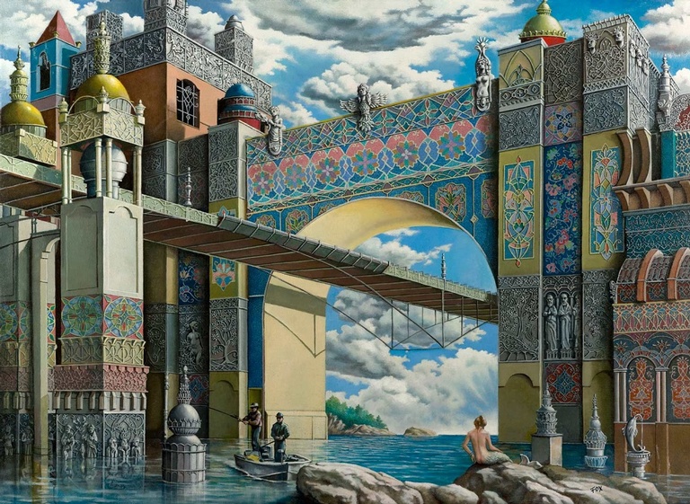 Under the Bridge - Imaginative Realism Painting by Howard Fox Contemporary Realist Painter