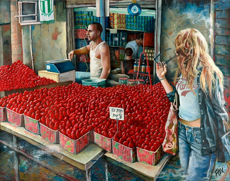 Tutim, Strawberries - Imaginative Realism Painting by Howard Fox - Artist 