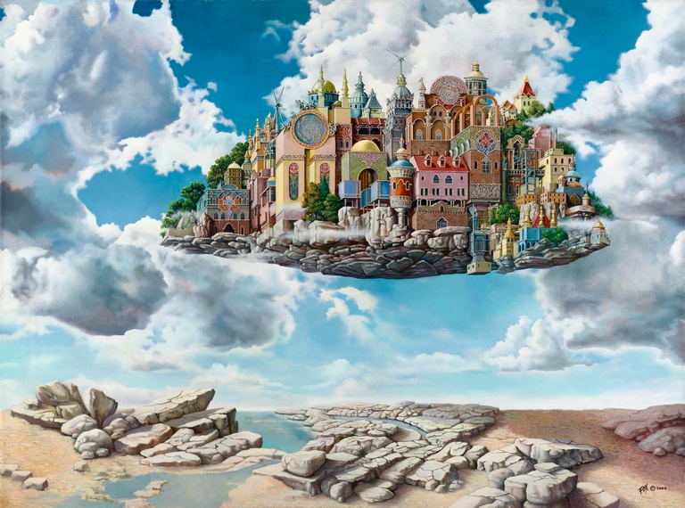Floating City - Imaginative Realism Painting by Howard Fox Contemporary Realist Painter
